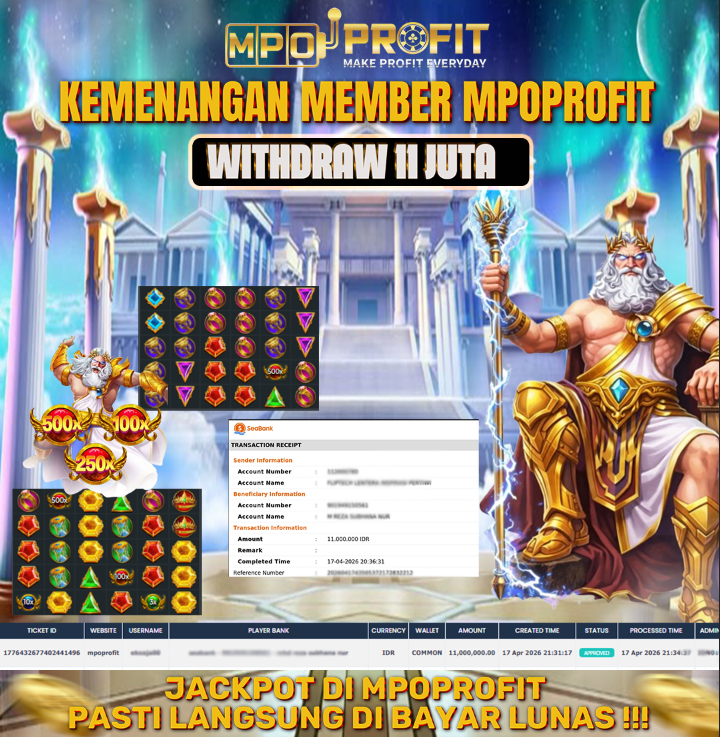 MPOPROFIT JACKPOT PRAGMATIC PLAY! KEMENANGAN MURNI DI (GATES OF OLYMPUS TOTAL Rp. 11.000.000,- LUNAS)